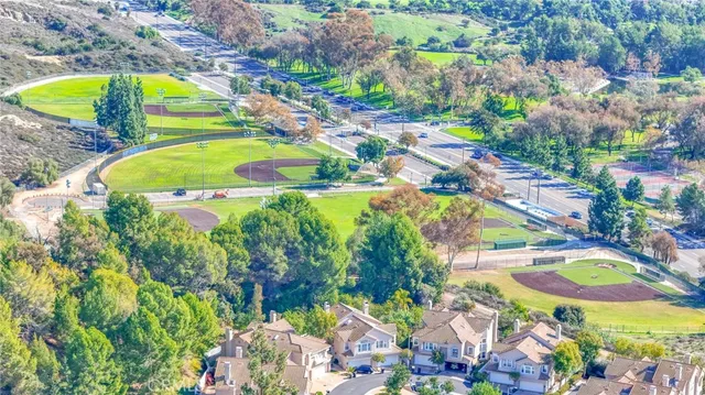 an aerial view of residential houses and outdoor space