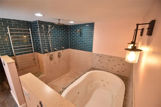 a bathroom with a bathtub