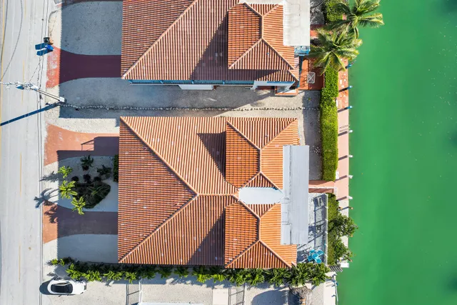 a view of a lake with a garden