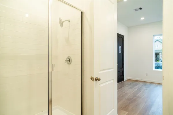 a view of a bathroom with a shower
