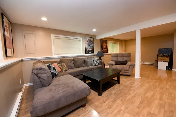 a living room with furniture and a couch