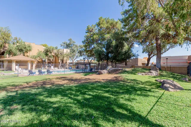 a view of a park with slide