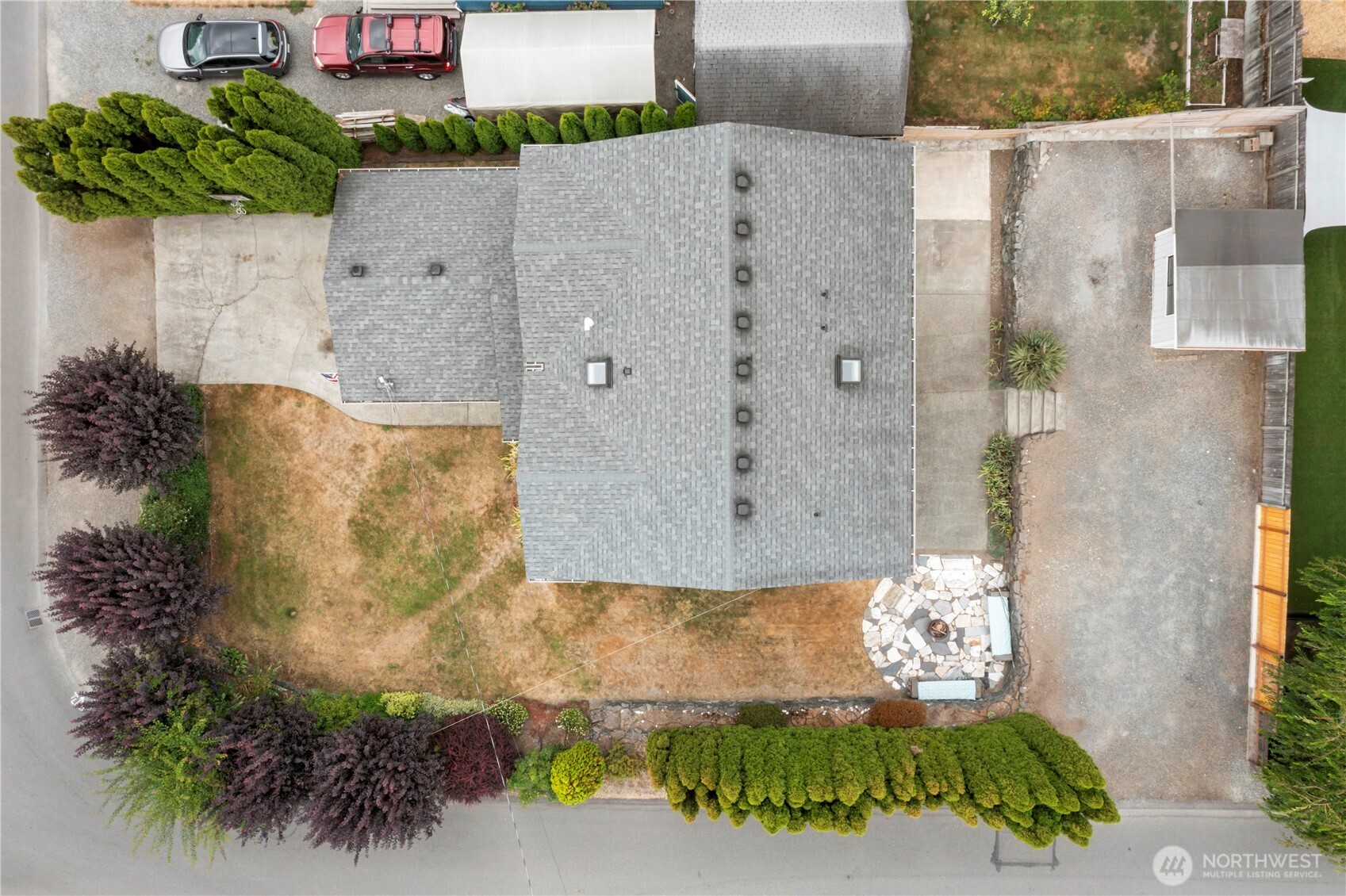 an aerial view of a house