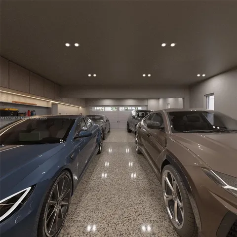a view of parking garage with cars