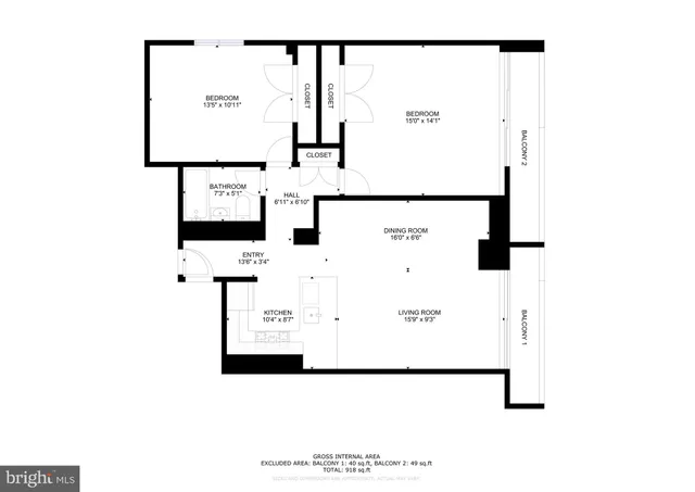 a view of a swimming pool with a bench and trees in the background