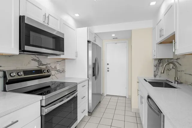 a kitchen with a stove and a microwave