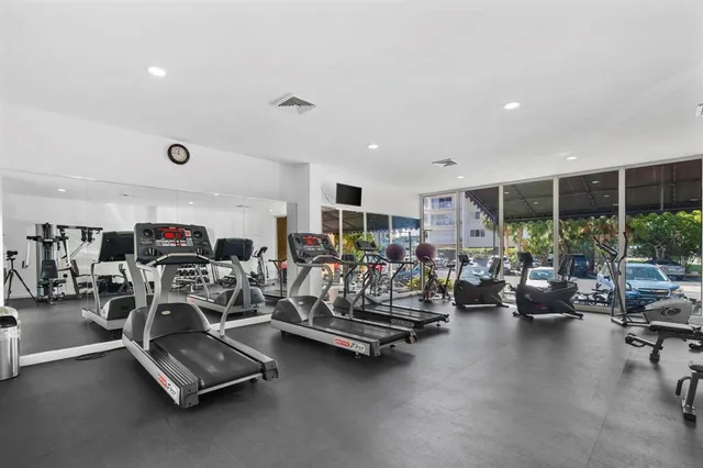 a view of a room with gym equipment