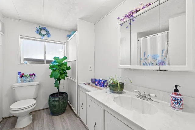 a bathroom with a sink toilet and a mirror