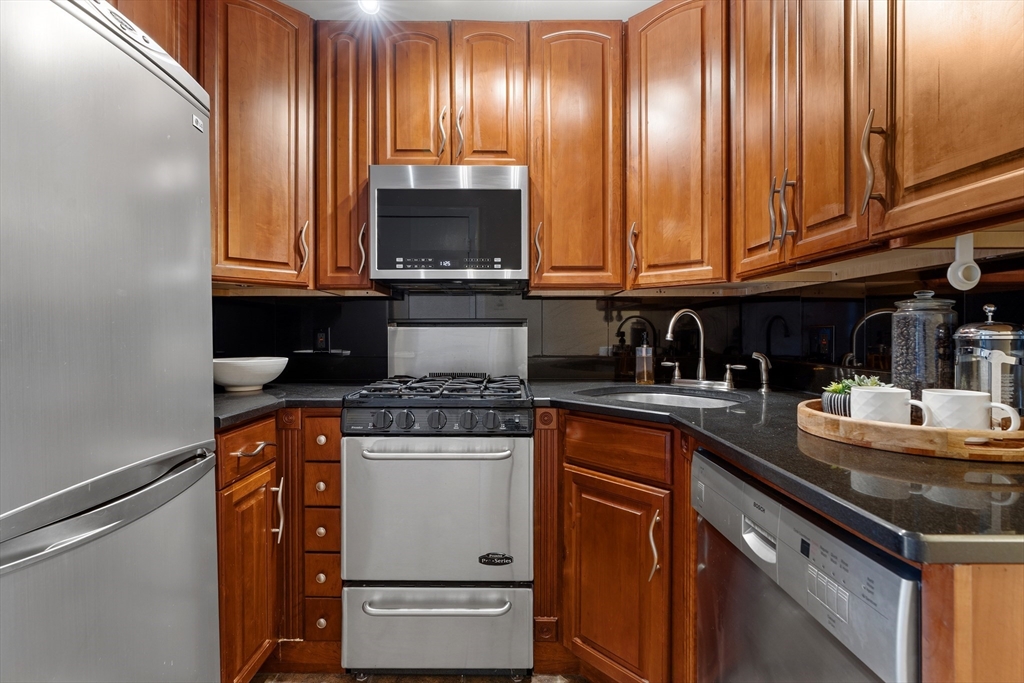 88 West Springfield Street, Unit 3 Boston, MA 02118 - Photo 9 of 17 a kitchen with granite countertop cabinets stainless steel appliances and a sink