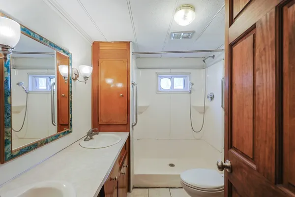 a view of a backyard with a large tree