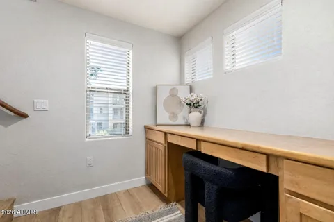 a room with table and window