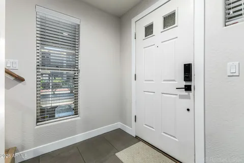 a view of a room that has a window in it