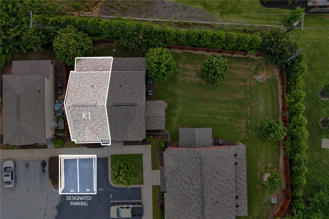 235 Pendleton Road, Unit K1 Clemson, SC 29631 - Photo 39 of 49 Overhead perspective reveals residential structures with verdant surroundings and designated parking.