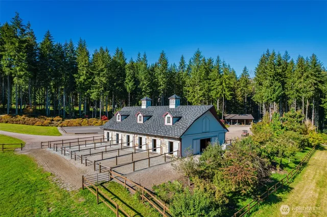 a view of a lake with a building in the background