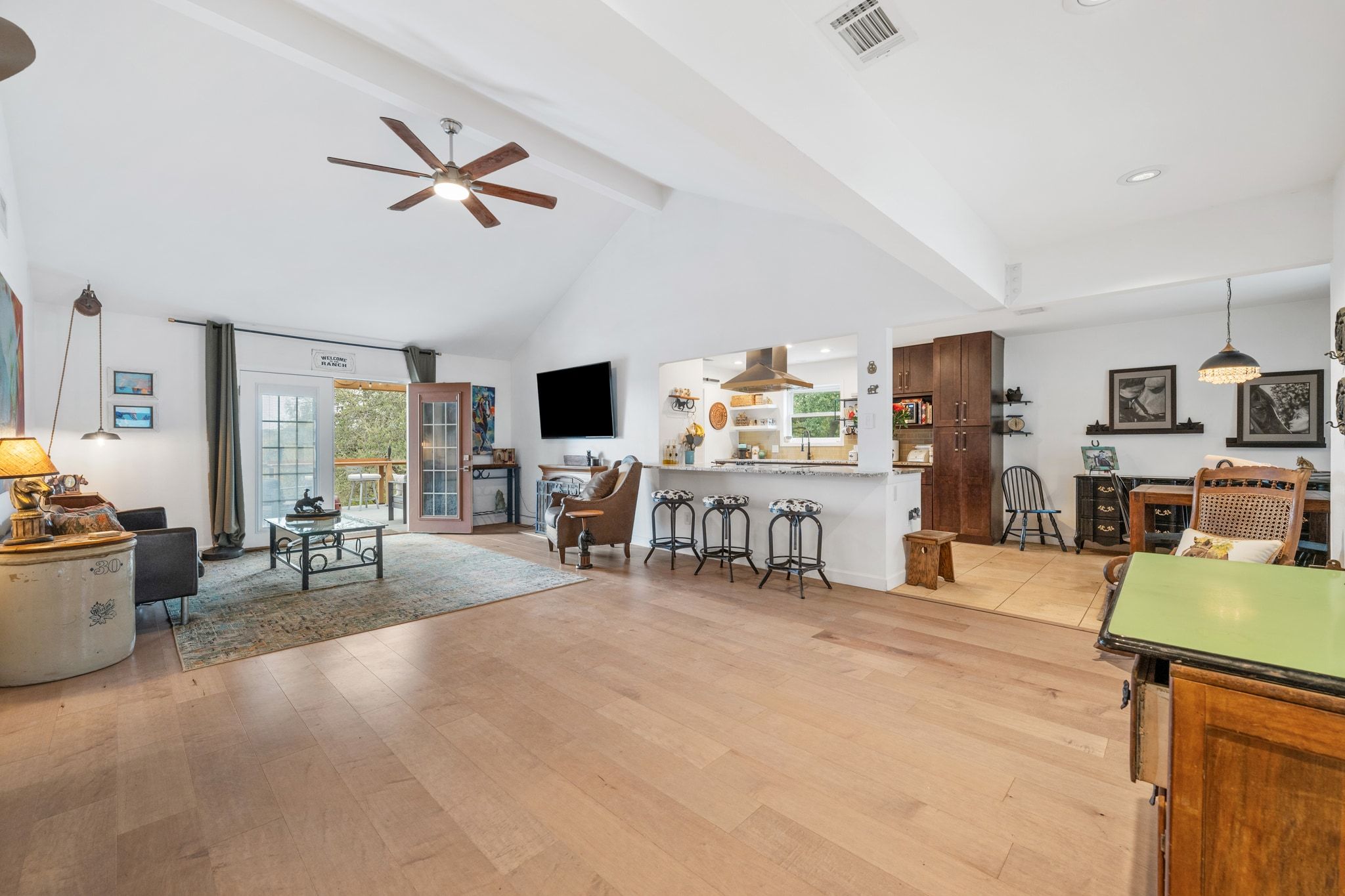 401 Ranchview Drive Johnson City, TX 78636 - Photo 39 of 40 open floorplan w vaulted & beamed ceilings