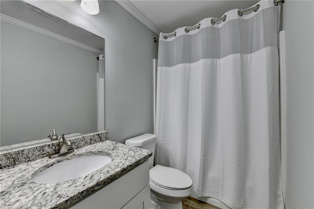 533 Widgeon Way Jefferson, GA 30549 - Photo 94 of 101 a bathroom with a granite countertop sink toilet and a mirror