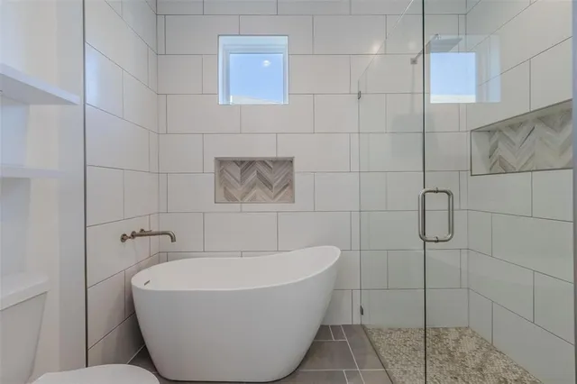 a bathroom with a bathtub