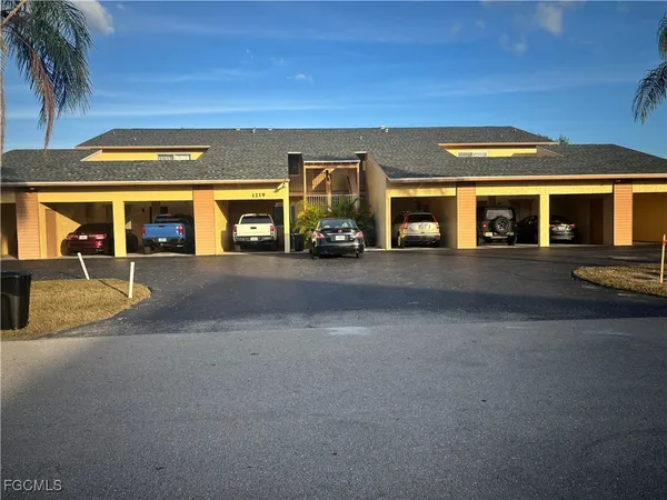 front view of a building with a road