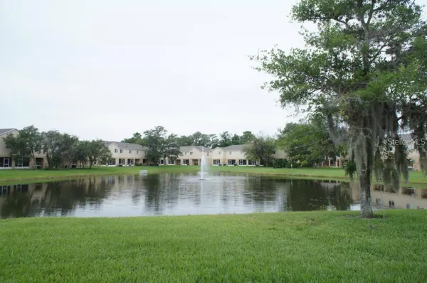 a view of a lake with a city view