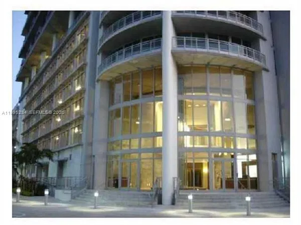 a view of a building with a door