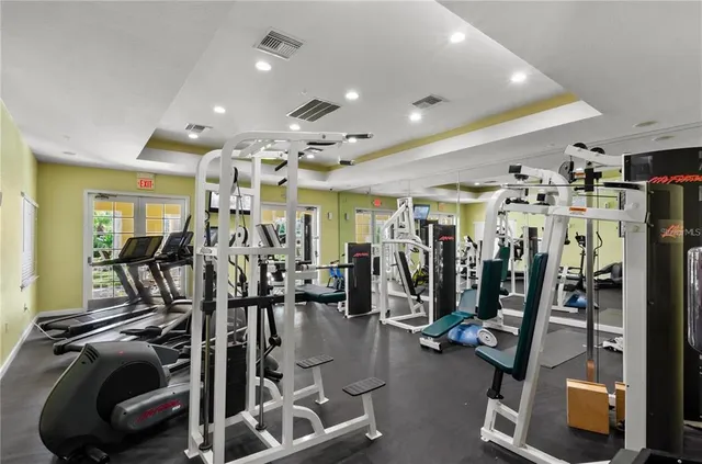 a view of a room with gym equipment