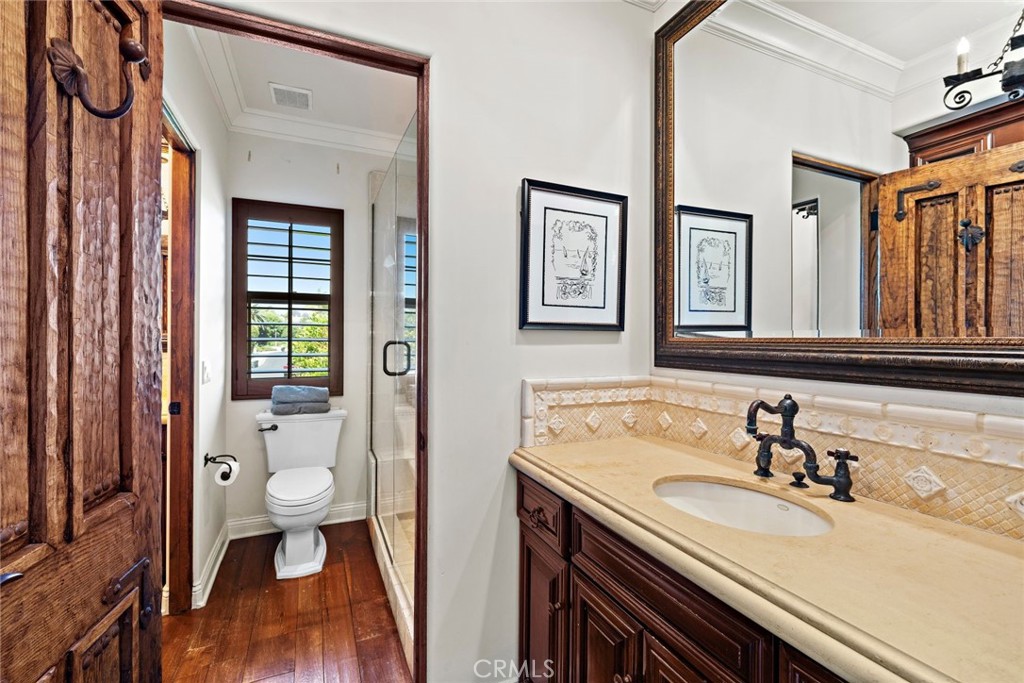 5 Via Monarca Street Dana Point, CA 92629 - Photo 32 of 64 a bathroom with a sink a toilet and a mirror