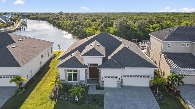 an aerial view of a house