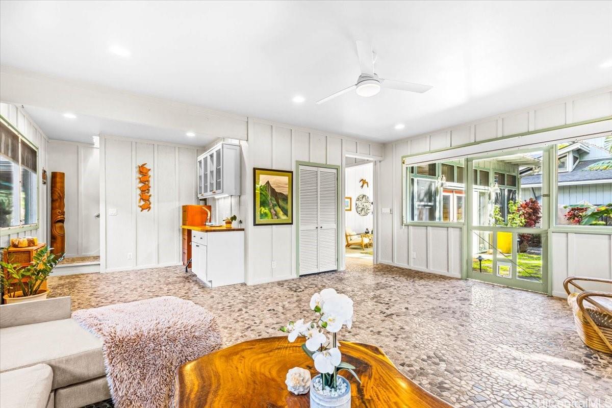 465 Kawailoa Road, Unit C Kailua, HI 96734 - Photo 11 of 25 Gorgeous large versatile 2nd family/living/tv/dining area. Screened windows have roll down blinds.