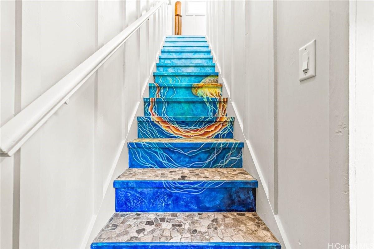 465 Kawailoa Road, Unit C Kailua, HI 96734 - Photo 21 of 25 Wonderful artist hand painted sea life stairs leading up to primary suite