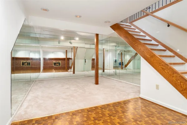 a view of a hallway with a large window