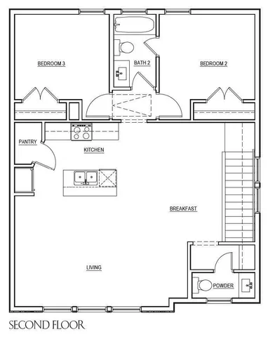 a view of a dining room with furniture and a chandelier