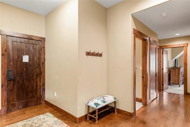 a view of a hallway with entryway door