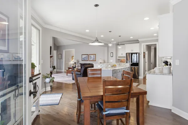 a view of a dining area with furniture