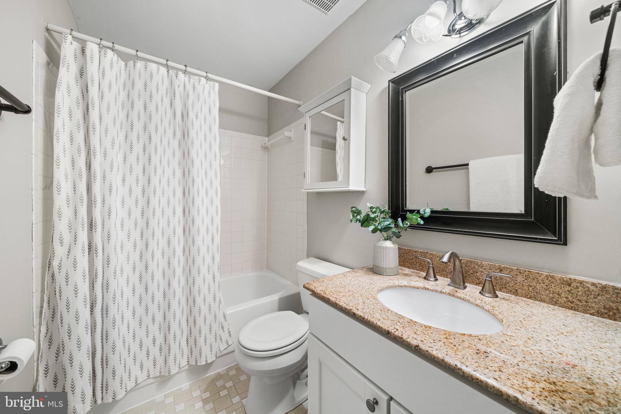4931 7th Road South, Unit 4931 Arlington, VA 22204 - Photo 21 of 25 a bathroom with a granite countertop sink and a mirror with toilet