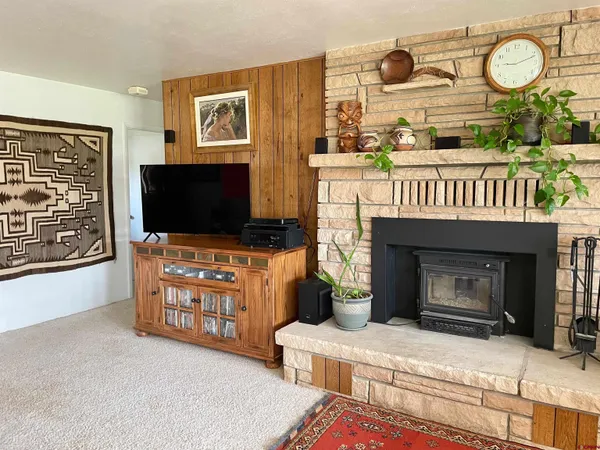 a living room with fireplace furniture and a flat screen tv