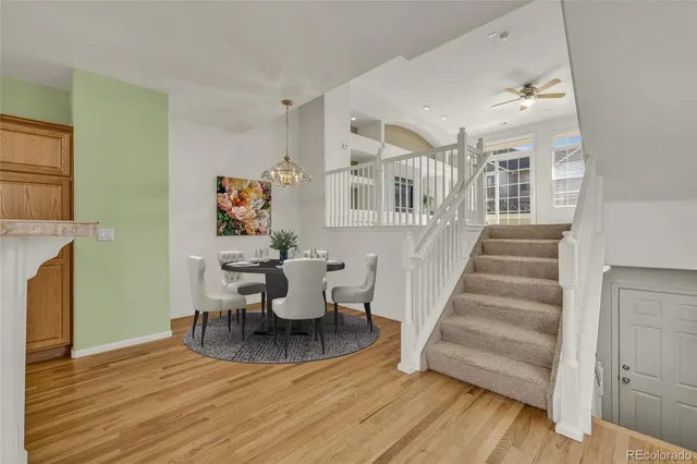 a view of a kitchen cabinets and wooden floor