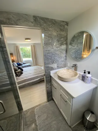 a bathroom with a shower