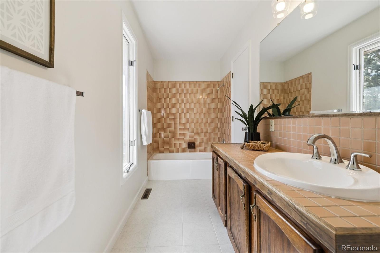 1482 North Perry Park Road Sedalia, CO 80135 - Photo 31 of 50 a bathroom with a sink a bathtub and a mirror