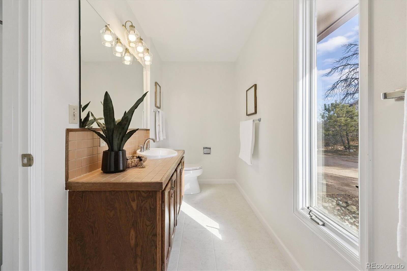1482 North Perry Park Road Sedalia, CO 80135 - Photo 42 of 50 a bathroom with a sink a toilet and a mirror