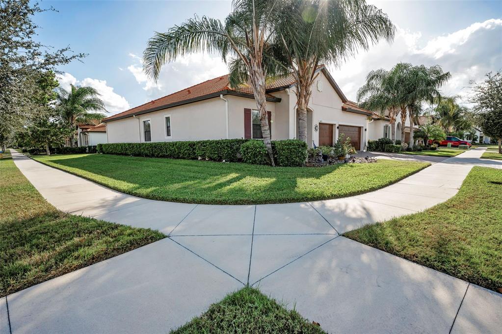 16833 Banner Shell Place Wimauma, FL 33598 - Photo 36 of 55 a front view of a house with a garden and palm trees