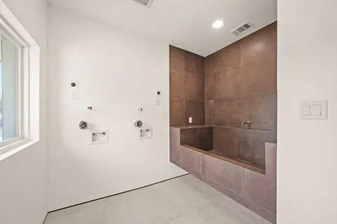 a bathroom with a bathtub