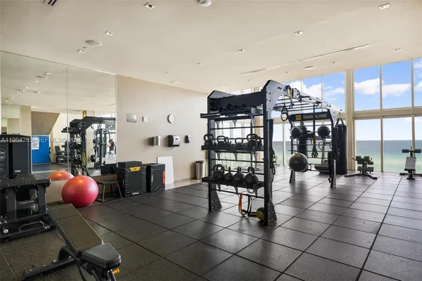 a view of a room with gym equipment