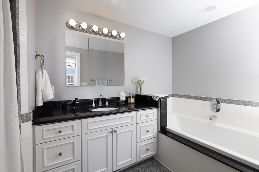 208 South Street Brookline, MA 02467 - Photo 25 of 30 a bathroom with a sink and a mirror