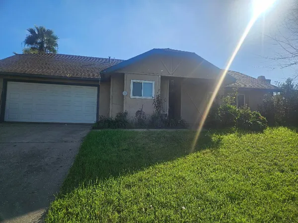 a view of a yard in front of a house with a yard