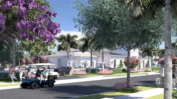 a front view of a building with street view