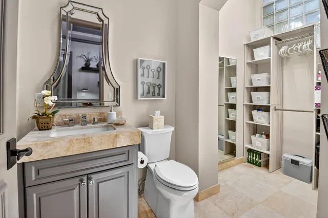 an aerial view of a house with a garden