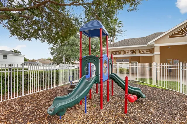 a view of a park with slide