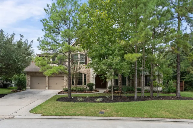 a view of a house with a yard and large tree