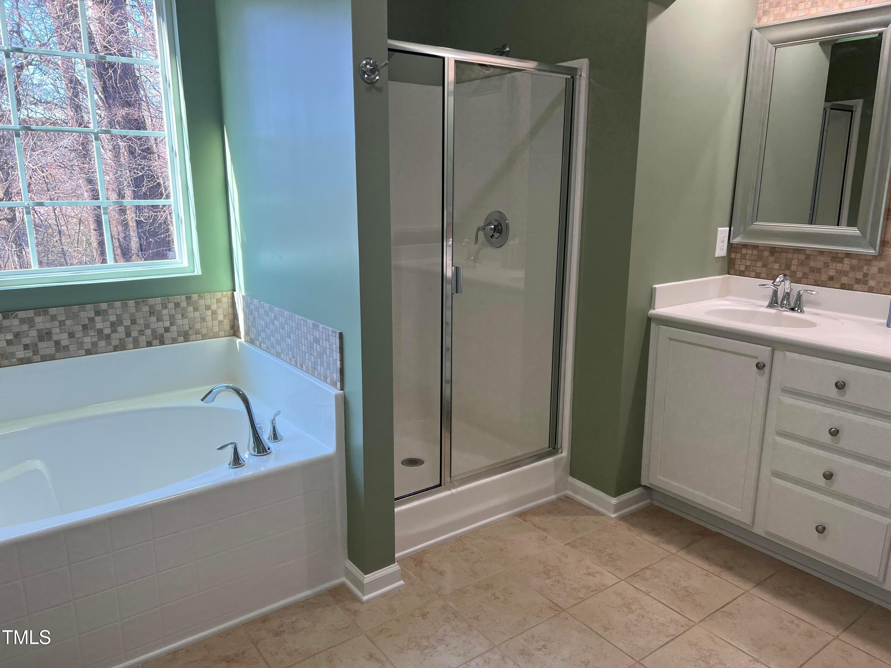 714 Treviso Lane Apex, NC 27502 - Photo 17 of 27 a bathroom with a bathtub sink and mirror