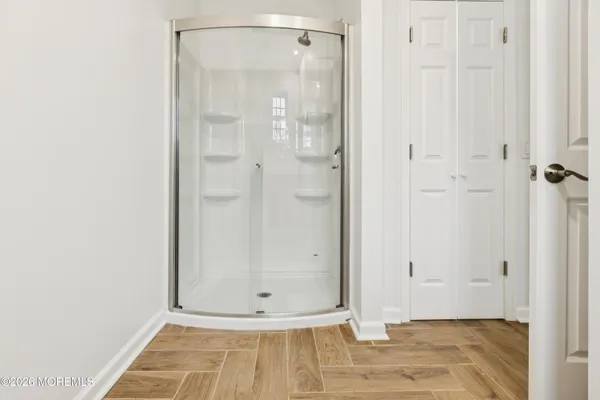 a view of a bathroom with a shower